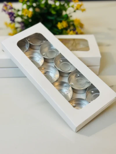 White Tealight Paper Box | T-light paper box | 180x87x18 MM | Kaju Katli Box | Daisy Candle Box