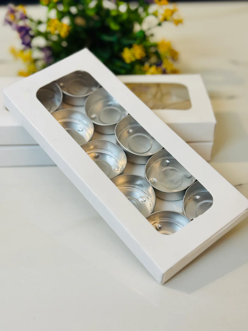 White Tealight Paper Box | T-light paper box | 180x87x18 MM | Kaju Katli Box | Daisy Candle Box