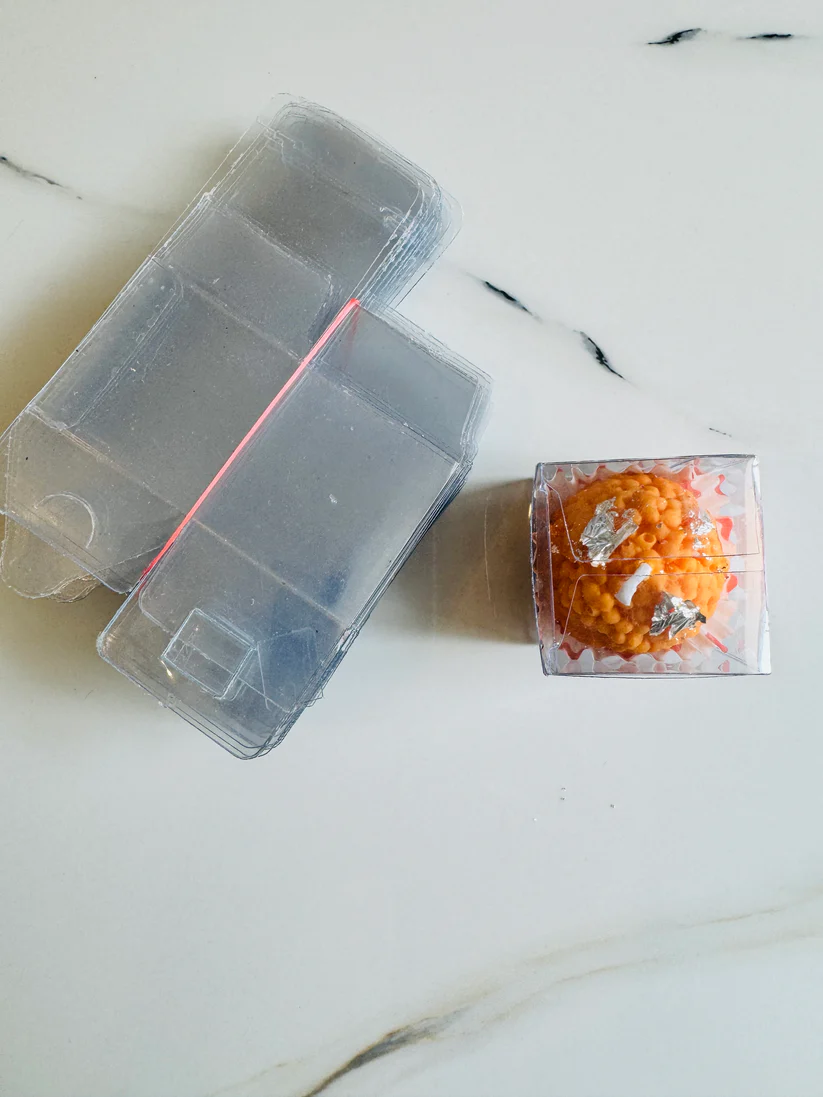 PVC Box 1: Ladoo PVC Box | Mini Bubble candle box | 1.57x1.57x1.57 Inch | Empty Box